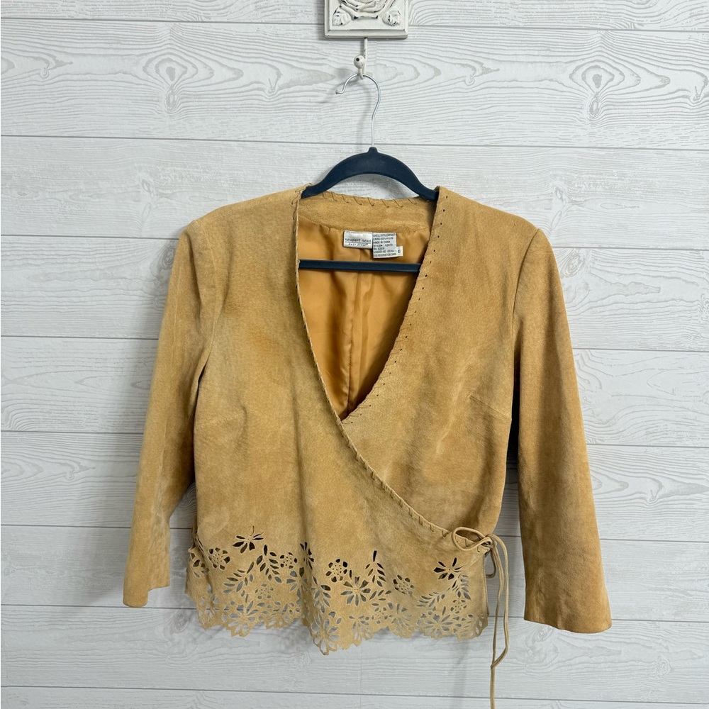 Tan Wrap Top with Laser Cut Hem